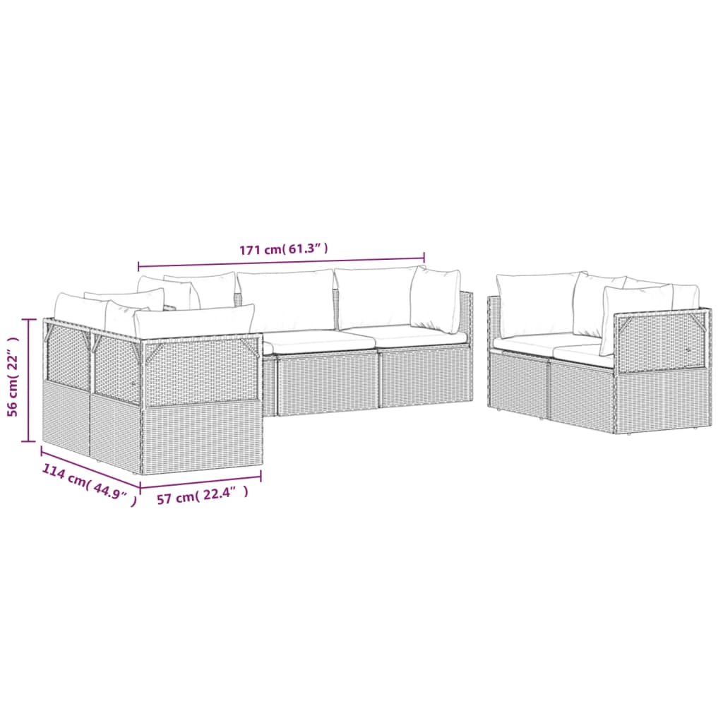 7 Piece Garden Lounge Set with Cushions Grey Poly Rattan