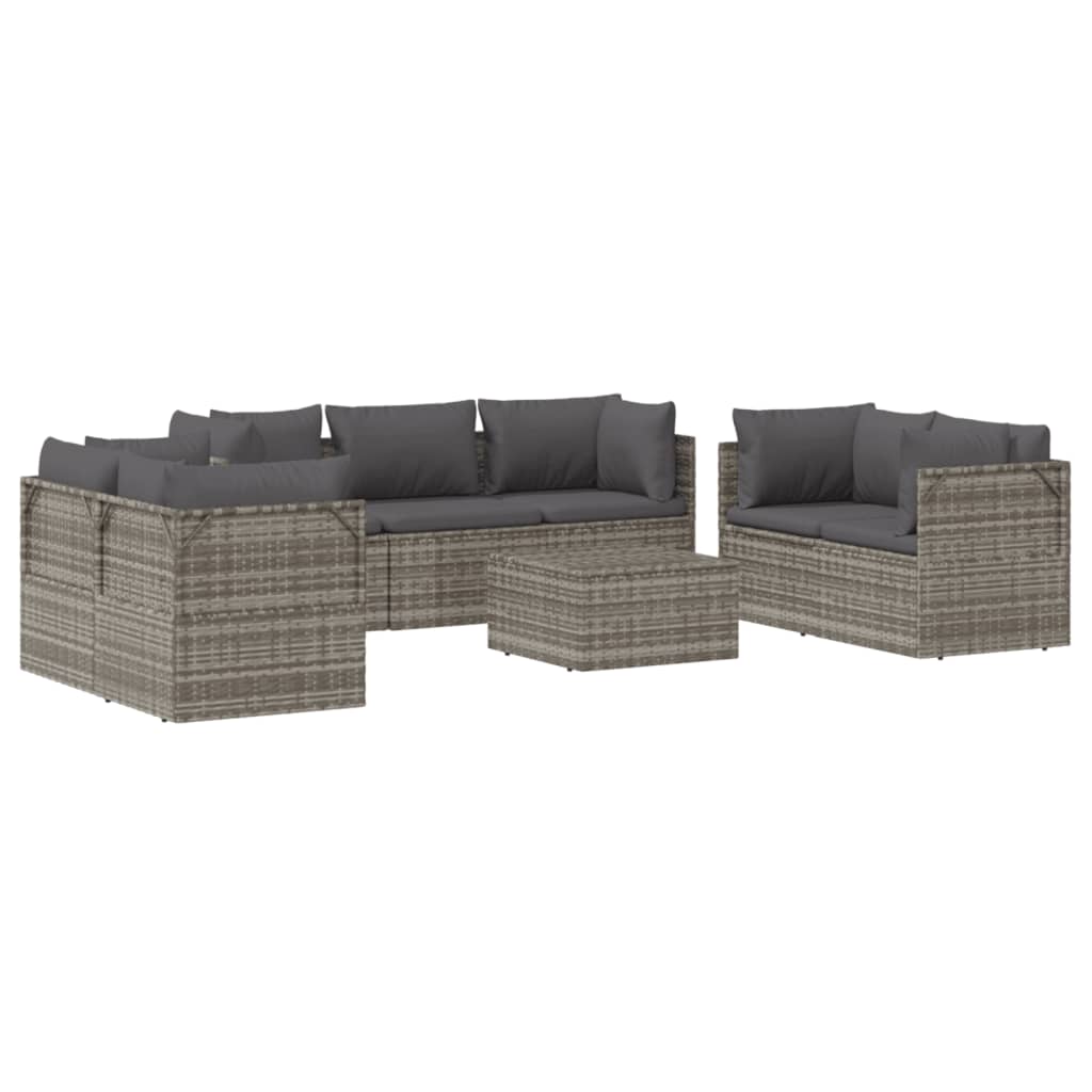 8 Piece Garden Lounge Set with Cushions Grey Poly Rattan