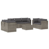 8 Piece Garden Lounge Set with Cushions Grey Poly Rattan - Top-Down View