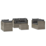7 Piece Garden Lounge Set with Cushions Grey Poly Rattan - Front View