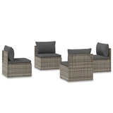 Garden Middle Sofas 4 pcs Grey 57x57x56 cm Poly Rattan - Front View