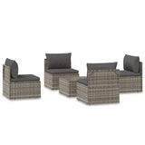 5 Piece Garden Lounge Set with Cushions Grey Poly Rattan - Front View