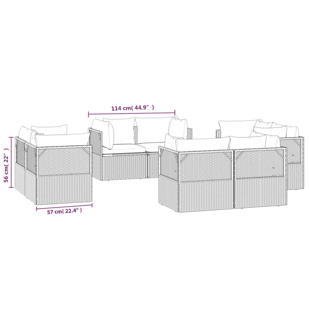 Garden Corner Sofas 8 pcs Grey 57x57x56 cm Poly Rattan