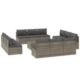 13 Piece Garden Lounge Set with Cushions Grey Poly Rattan
