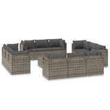 13 Piece Garden Lounge Set with Cushions Grey Poly Rattan