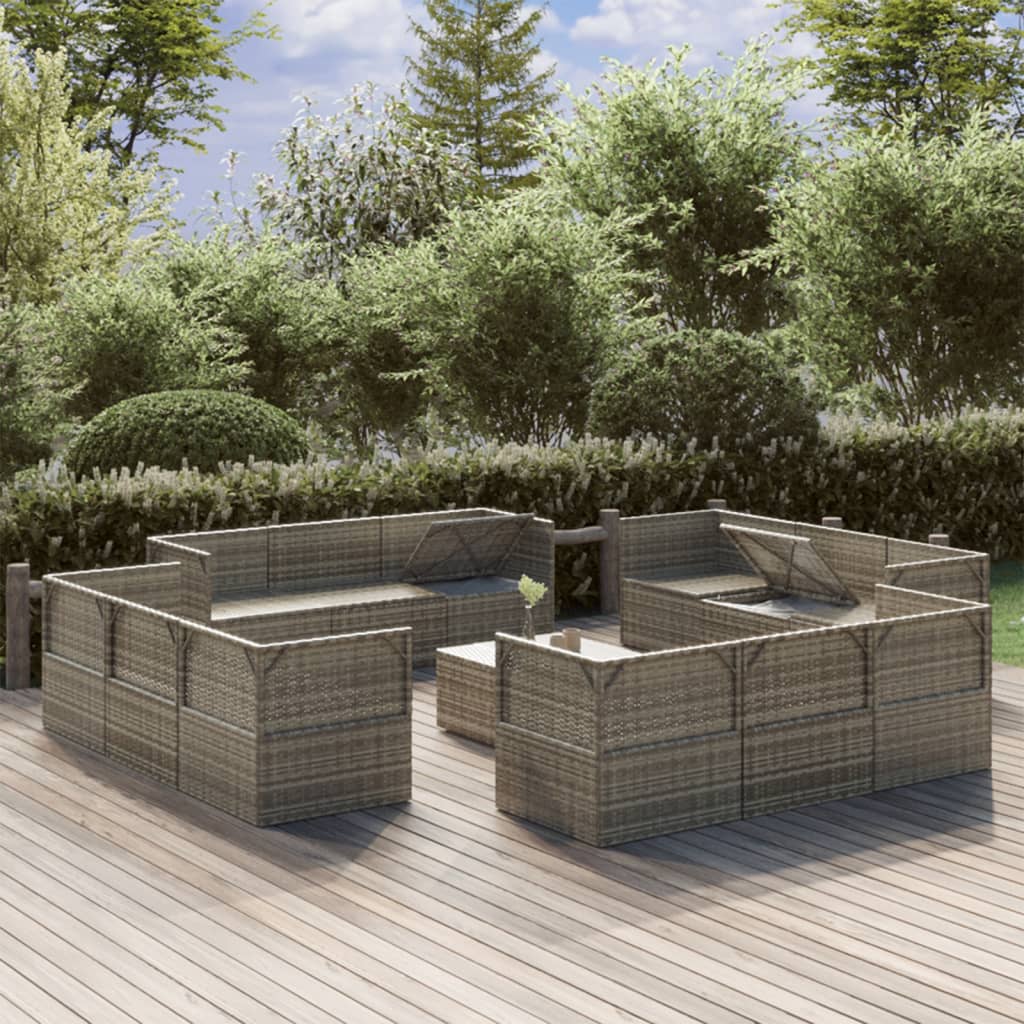 13 Piece Garden Lounge Set with Cushions Grey Poly Rattan