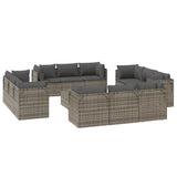 13 Piece Garden Lounge Set with Cushions Grey Poly Rattan