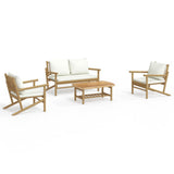 4 Piece Garden Lounge Set with Cream White Cushions Bamboo