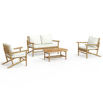 4 Piece Garden Lounge Set with Cream White Cushions Bamboo