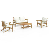 4 Piece Garden Lounge Set with Cream White Cushions Bamboo - Front View