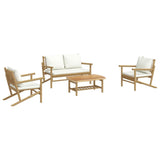 4 Piece Garden Lounge Set with Cream White Cushions Bamboo - Side View
