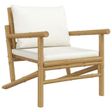 4 Piece Garden Lounge Set with Cream White Cushions Bamboo