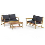 3 Piece Garden Lounge Set with Dark Grey Cushions Bamboo