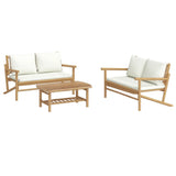 3 Piece Garden Lounge Set with Cream White Cushions Bamboo - Side View