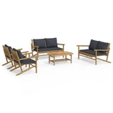 5 Piece Garden Lounge Set with Dark Grey Cushions Bamboo - Front View