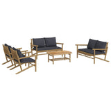5 Piece Garden Lounge Set with Dark Grey Cushions Bamboo - Side View