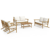 5 Piece Garden Lounge Set with Cream White Cushions Bamboo - Front View