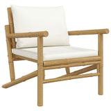 5 Piece Garden Lounge Set with Cream White Cushions Bamboo - 45-Degree Angle