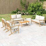 5 Piece Garden Lounge Set with Cream White Cushions Bamboo