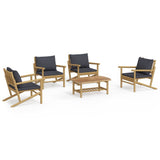 5 Piece Garden Lounge Set with Dark Grey Cushions Bamboo - Front View