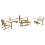 5 Piece Garden Lounge Set with Cream White Cushions Bamboo