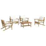 5 Piece Garden Lounge Set with Cream White Cushions Bamboo