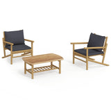 3 Piece Garden Lounge Set with Dark Grey Cushions Bamboo - Front View
