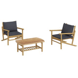 3 Piece Garden Lounge Set with Dark Grey Cushions Bamboo - Side View