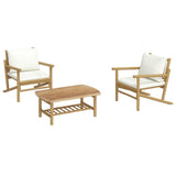 3 Piece Garden Lounge Set with Cream White Cushions Bamboo - Side View