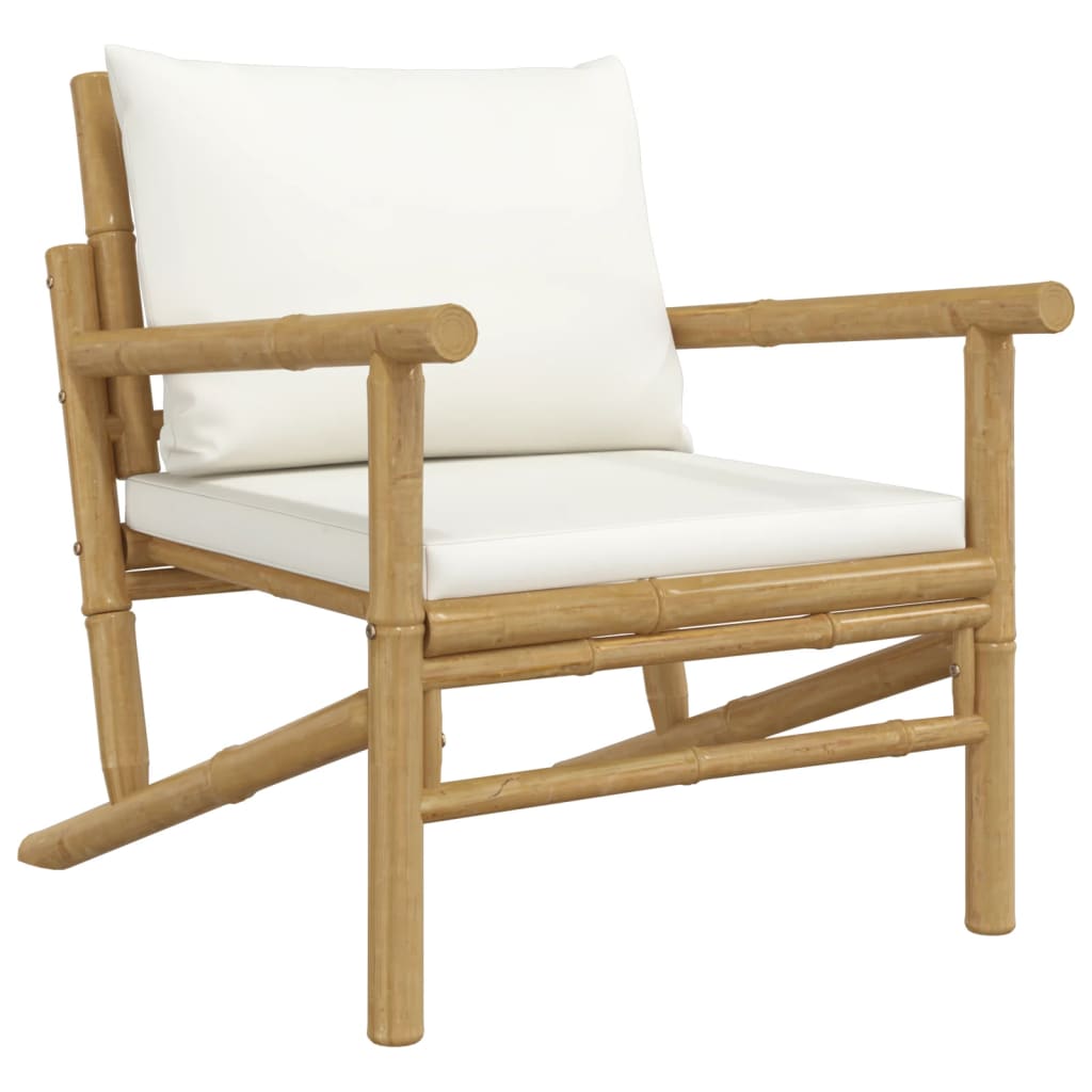 3 Piece Garden Lounge Set with Cream White Cushions Bamboo