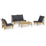 4 Piece Garden Lounge Set with Dark Grey Cushions Bamboo - Front View