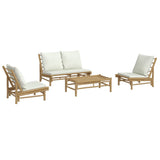 4 Piece Garden Lounge Set with Cream White Cushions Bamboo - Side View