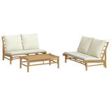 3 Piece Garden Lounge Set with Cream White Cushions Bamboo - Side View