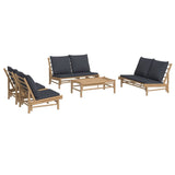 5 Piece Garden Lounge Set with Dark Grey Cushions Bamboo - Side View