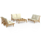 5 Piece Garden Lounge Set with Cream White Cushions Bamboo - Front View