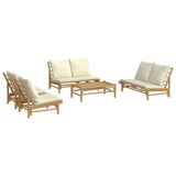 5 Piece Garden Lounge Set with Cream White Cushions Bamboo - Side View