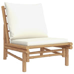 5 Piece Garden Lounge Set with Cream White Cushions Bamboo