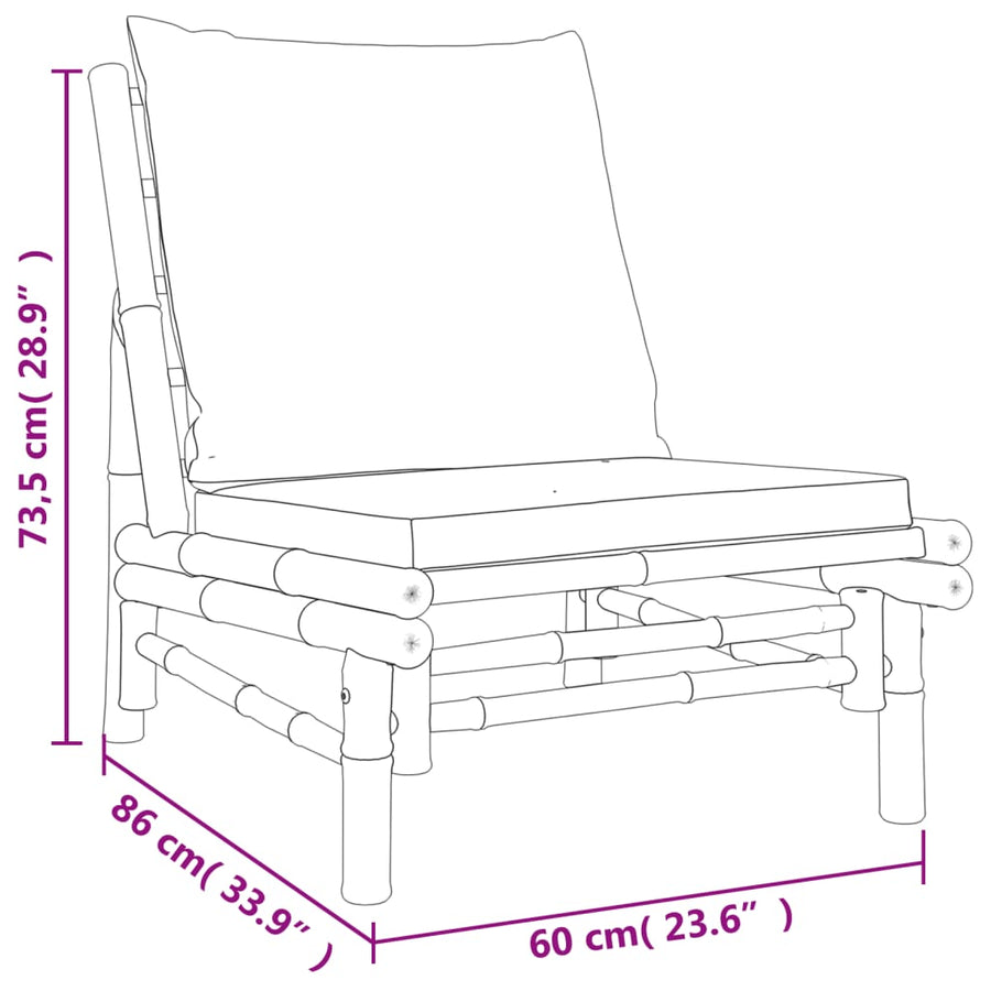 5 Piece Garden Lounge Set with Cream White Cushions Bamboo