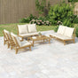 5 Piece Garden Lounge Set with Cream White Cushions Bamboo