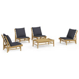 5 Piece Garden Lounge Set with Dark Grey Cushions Bamboo - Front View