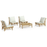 5 Piece Garden Lounge Set with Cream White Cushions Bamboo - Front View