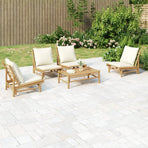 5 Piece Garden Lounge Set with Cream White Cushions Bamboo