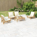 5 Piece Garden Lounge Set with Cream White Cushions Bamboo