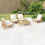 5 Piece Garden Lounge Set with Cream White Cushions Bamboo