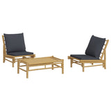 3 Piece Garden Lounge Set with Dark Grey Cushions Bamboo - Side View