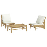 3 Piece Garden Lounge Set with Cream White Cushions Bamboo - Side View