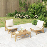 3 Piece Garden Lounge Set with Cream White Cushions Bamboo