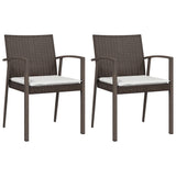 Garden Chairs with Cushions 2 pcs Brown 56.5x57x83 cm Poly Rattan - Front View