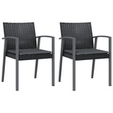 Garden Chairs with Cushions 2 pcs Black 56.5x57x83 cm Poly Rattan - Front View