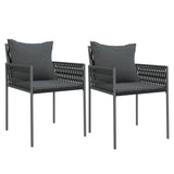 Garden Chairs with Cushions 2 pcs Black 54x61x83 cm Poly Rattan - Front View